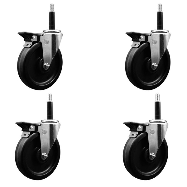 5'' Phenolic Swivel 3/4'' Expanding Stem Caster Set with Brake, 4PK